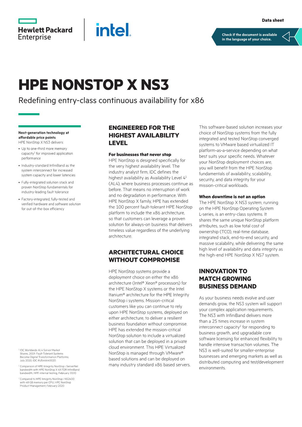 HPE Nonstop X NS3 Data Sheet