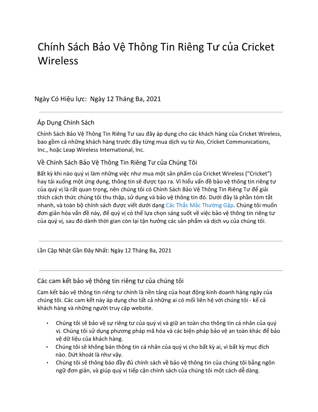 Chính Sách Bảo Vệ Thông Tin Riêng Tư Của Cricket Wireless