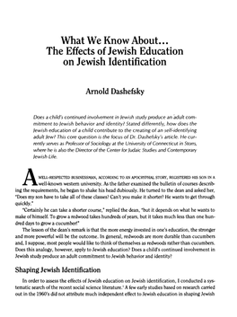 What We Know About... the Effects of Jewish Education on Jewish