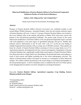 Non-Peer Reviewed Ecoevorxiv Preprint Behavioral Modification Of