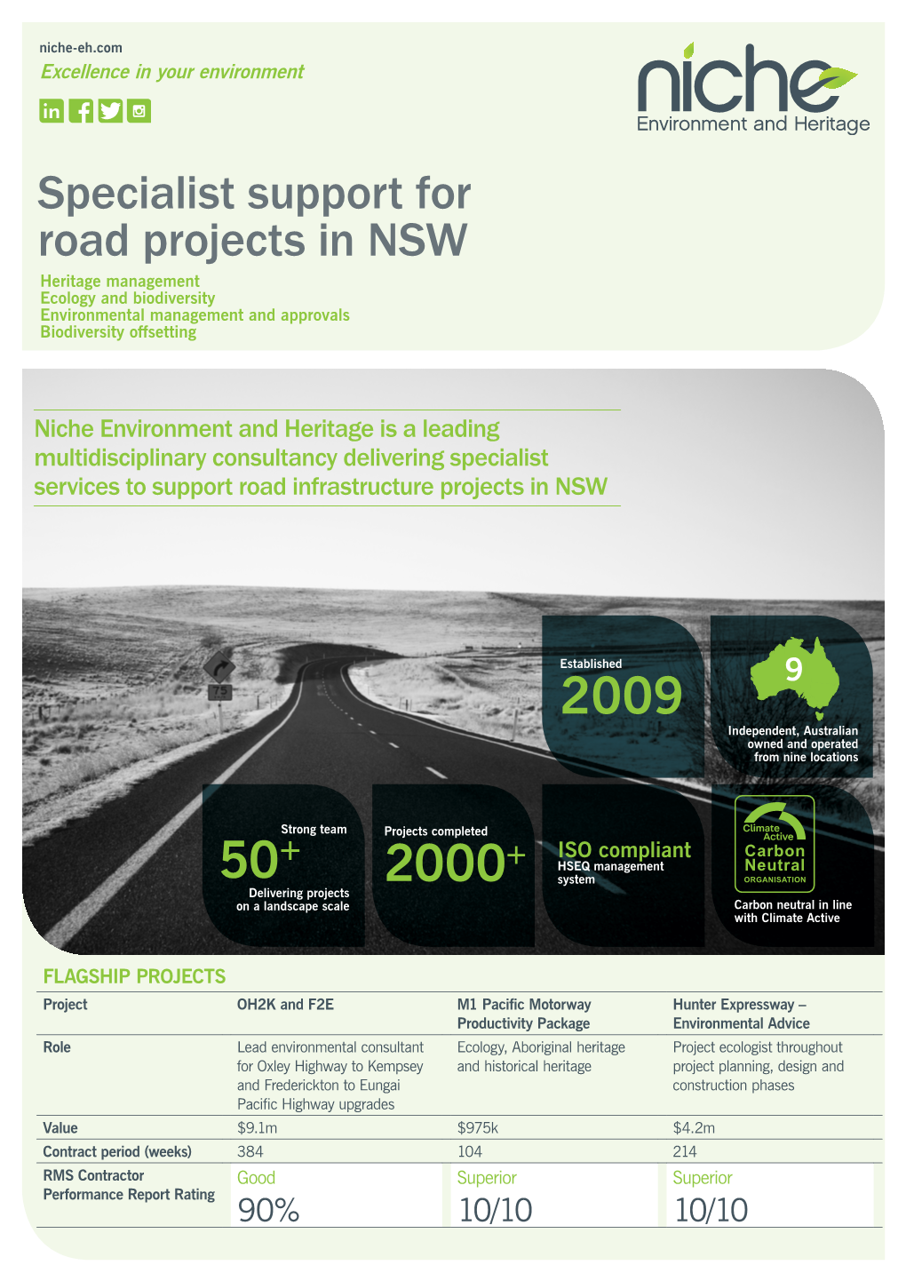 Specialist Support for Road Projects in NSW Heritage Management Ecology and Biodiversity Environmental Management and Approvals Biodiversity Offsetting