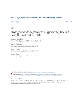 Phylogeny of Abildgaardieae (Cyperaceae) Inferred from ITS and Trnl–F Data Kioumars Ghamkhar University of New England, Armidale, New South Wales, Australia