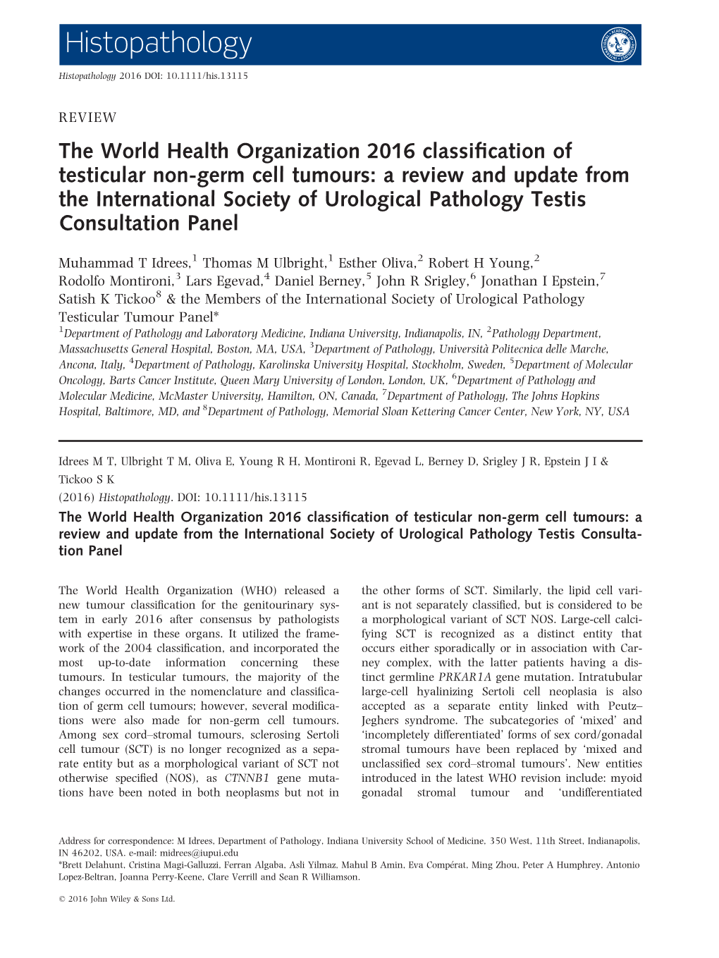 The World Health Organization 2016 Classification of Testicular Non&