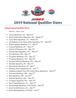 2019 National Qualifier Dates
