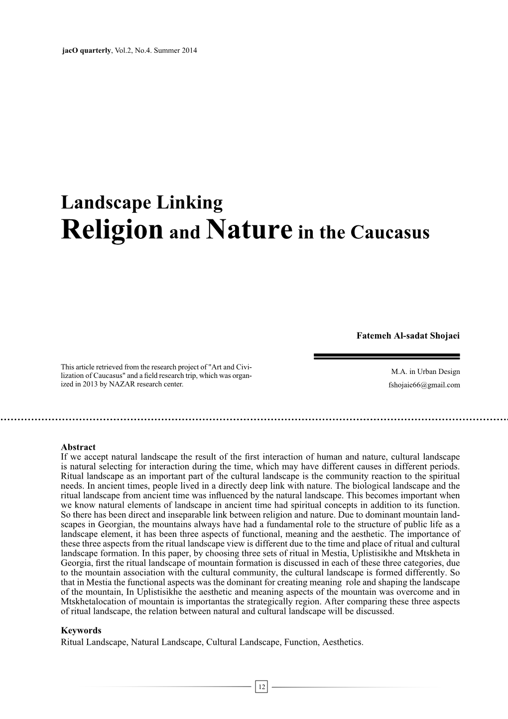 Landscape Linking Religionand Naturein the Caucasus