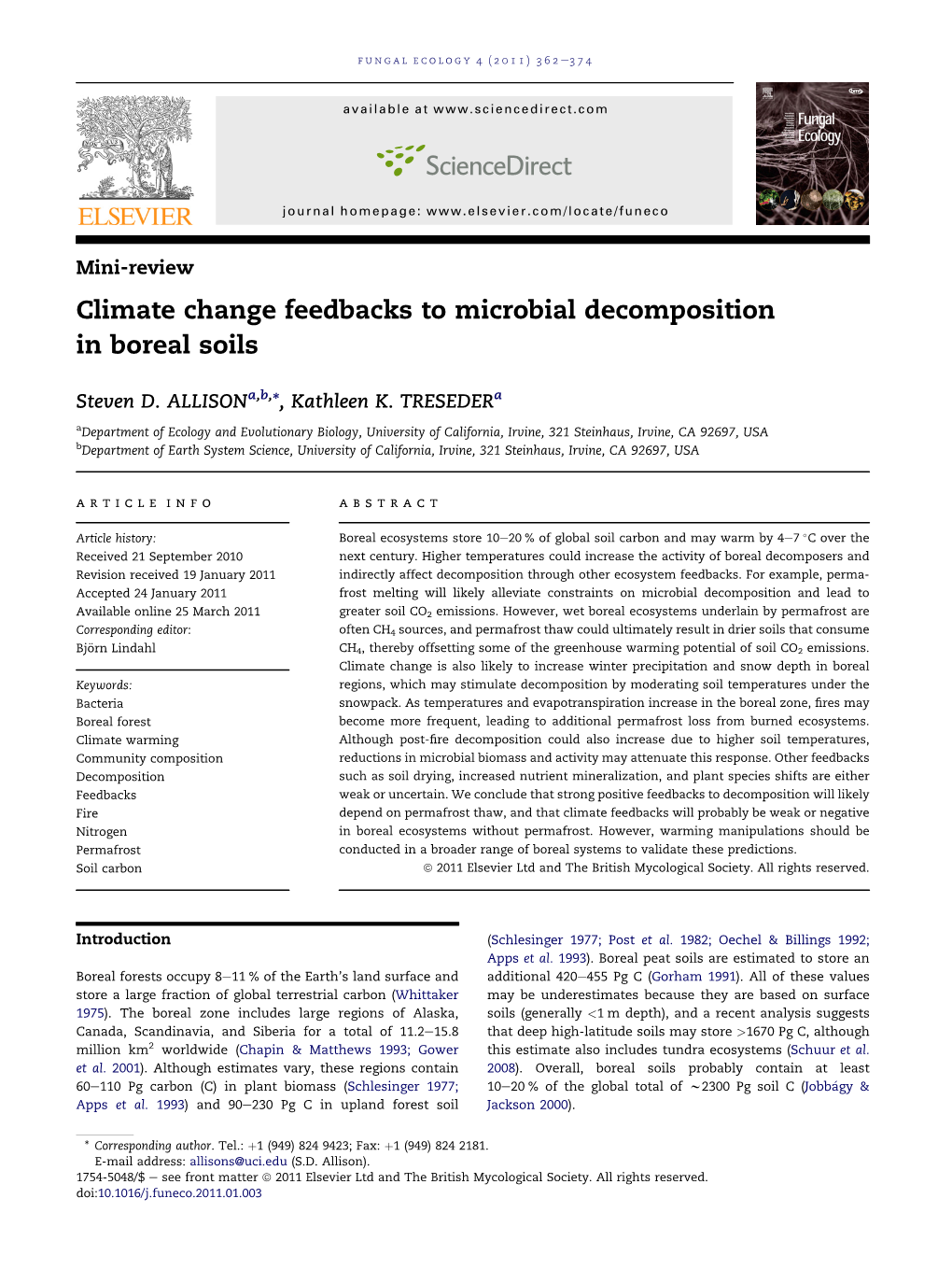 Climate Change Feedbacks to Microbial Decomposition in Boreal Soils