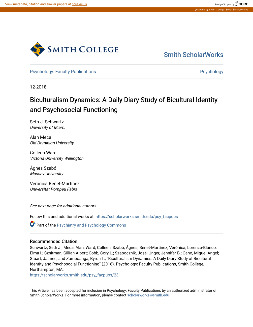 A Daily Diary Study of Bicultural Identity and Psychosocial Functioning