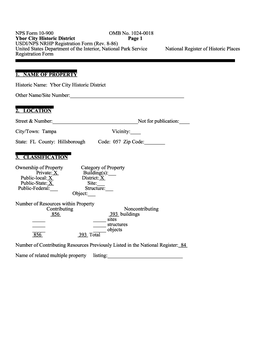 NFS Form 10-900 OMB No. 1024-0018 Ybor City Historic District Page 1 USDI/NPS NRHP Registration Form (Rev