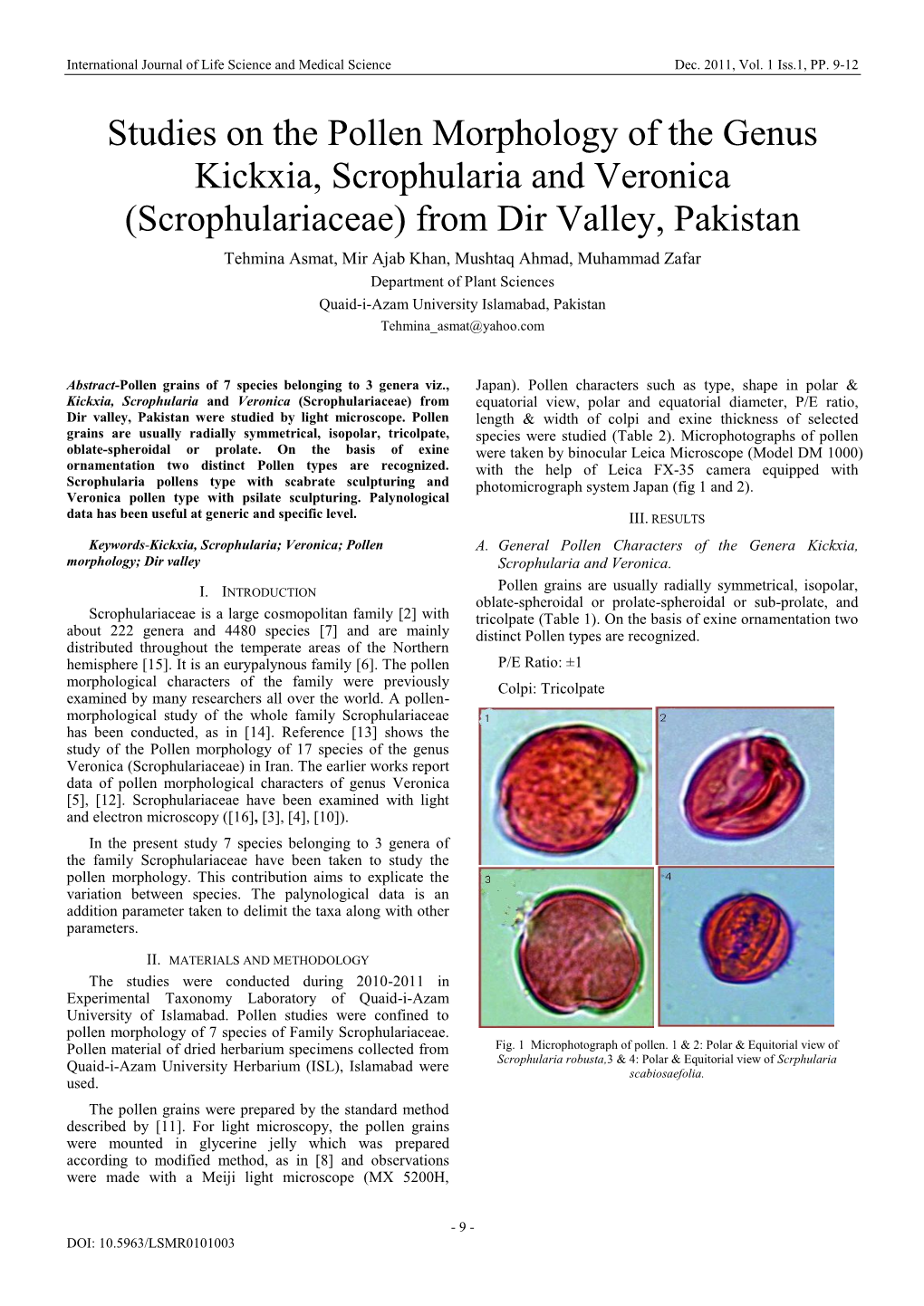 Studies on the Pollen Morphology of the Genus Kickxia, Scrophularia