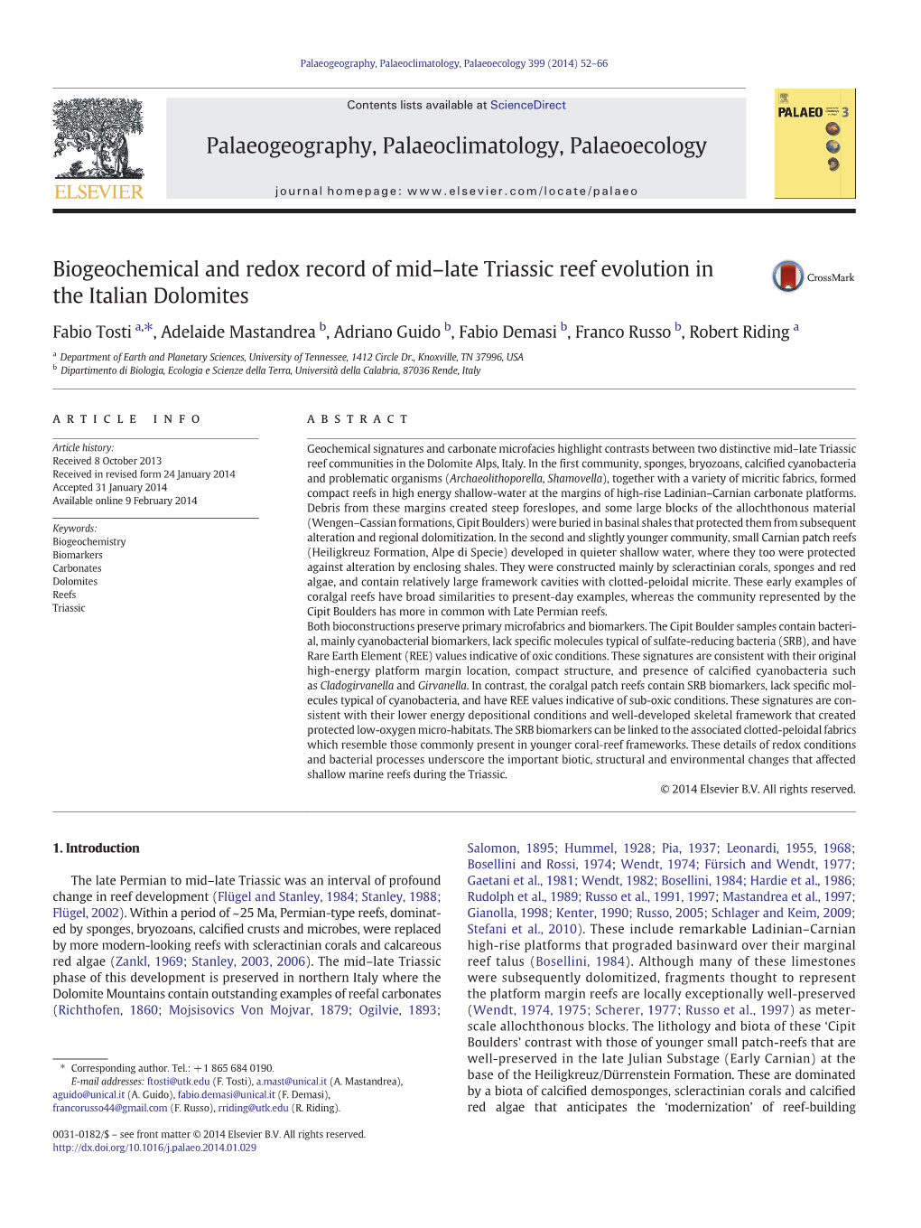 Biogeochemical and Redox Record of Mid–Late Triassic Reef Evolution in the Italian Dolomites