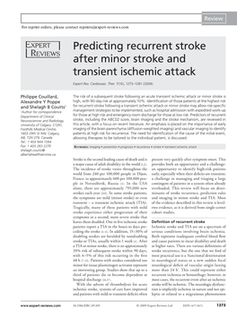 Predicting Recurrent Stroke After Minor Stroke and Transient Ischemic Attack