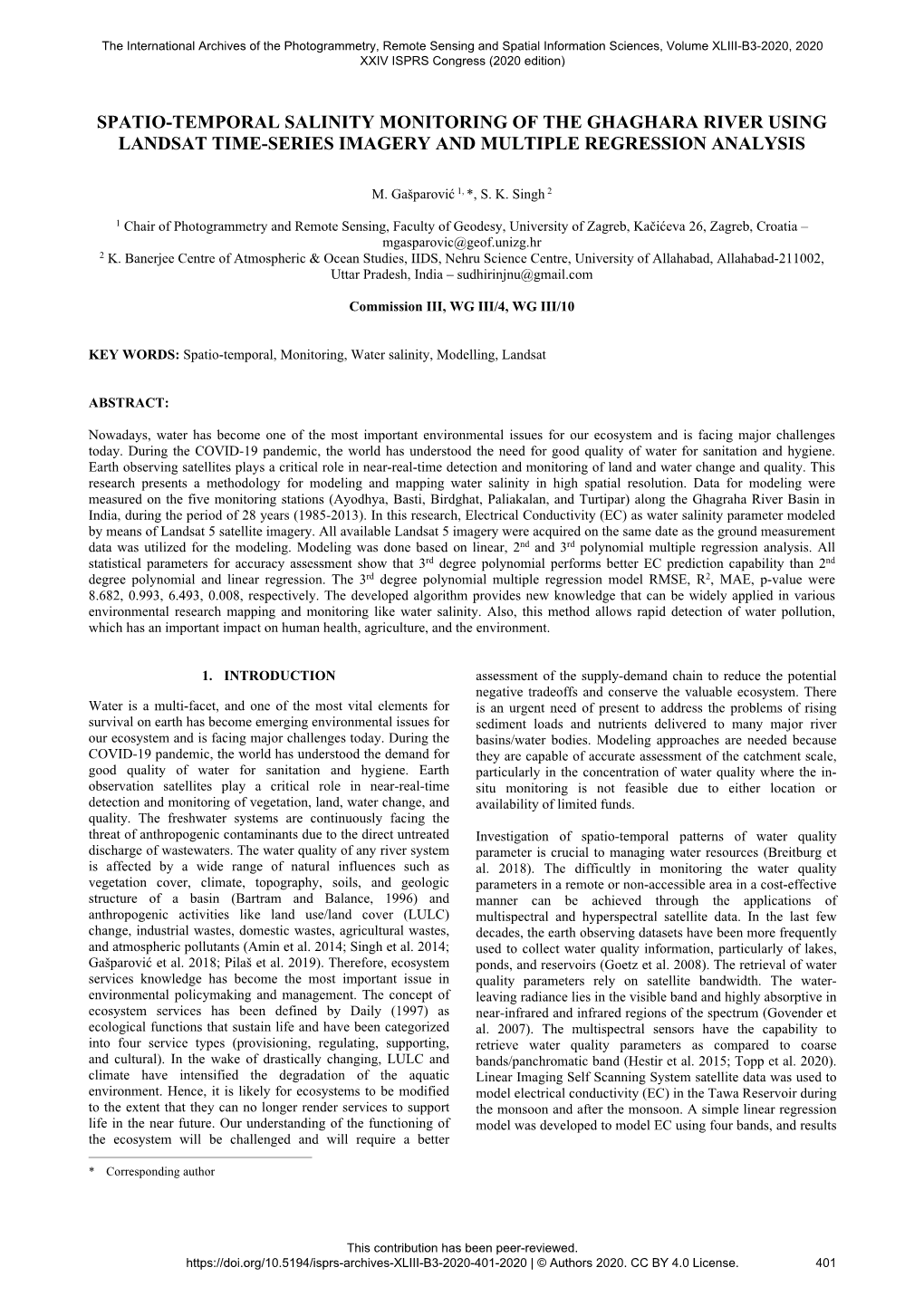 Spatio-Temporal Salinity Monitoring of the Ghaghara River Using Landsat Time-Series Imagery and Multiple Regression Analysis