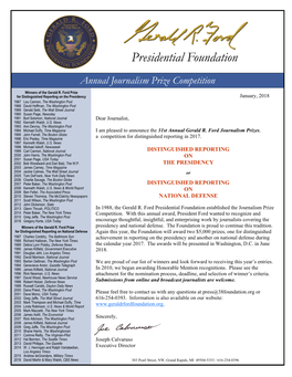 Gerald R. Ford Presidential Foundation Established the Journalism Prize