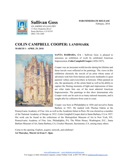 Colin Campbell Cooper: Landmark ​ March 1 - April 29, 2018