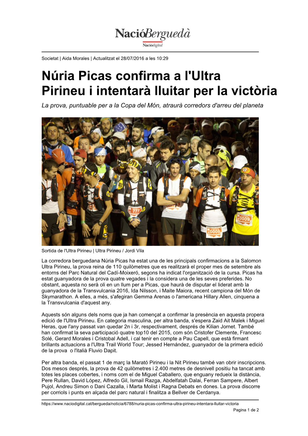 Núria Picas Confirma a L'ultra Pirineu I Intentarà Lluitar Per La Victòria La Prova, Puntuable Per a La Copa Del Món, Atraurà Corredors D'arreu Del Planeta