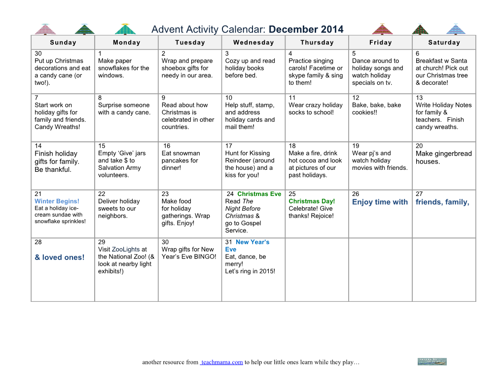 Advent Activity Calendar: December 2014