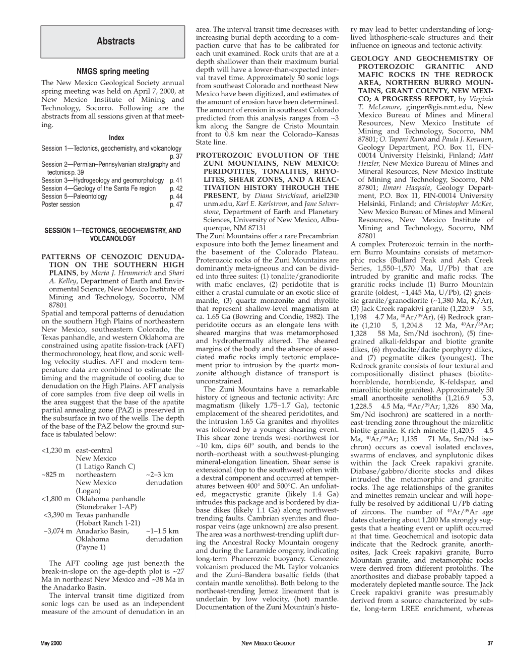 New Mexico Geological Society Spring Meeting Abstracts