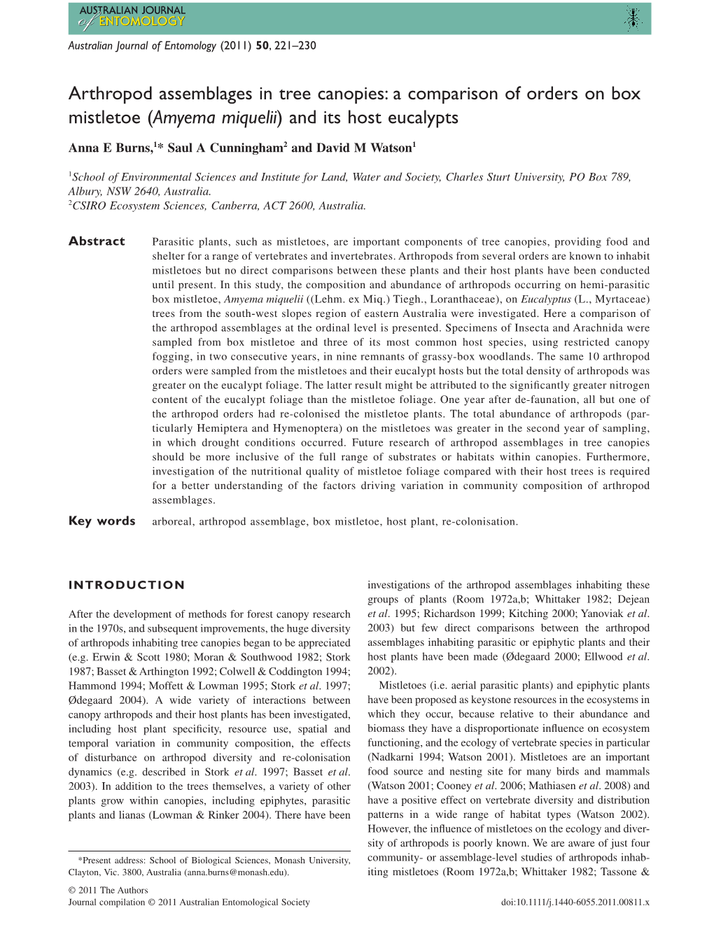 Arthropod Assemblages in Tree Canopies: a Comparison of Orders on Box