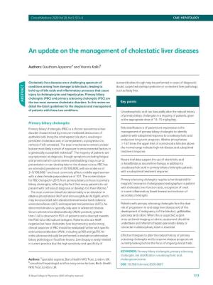 An Update on the Management of Cholestatic Liver Diseases