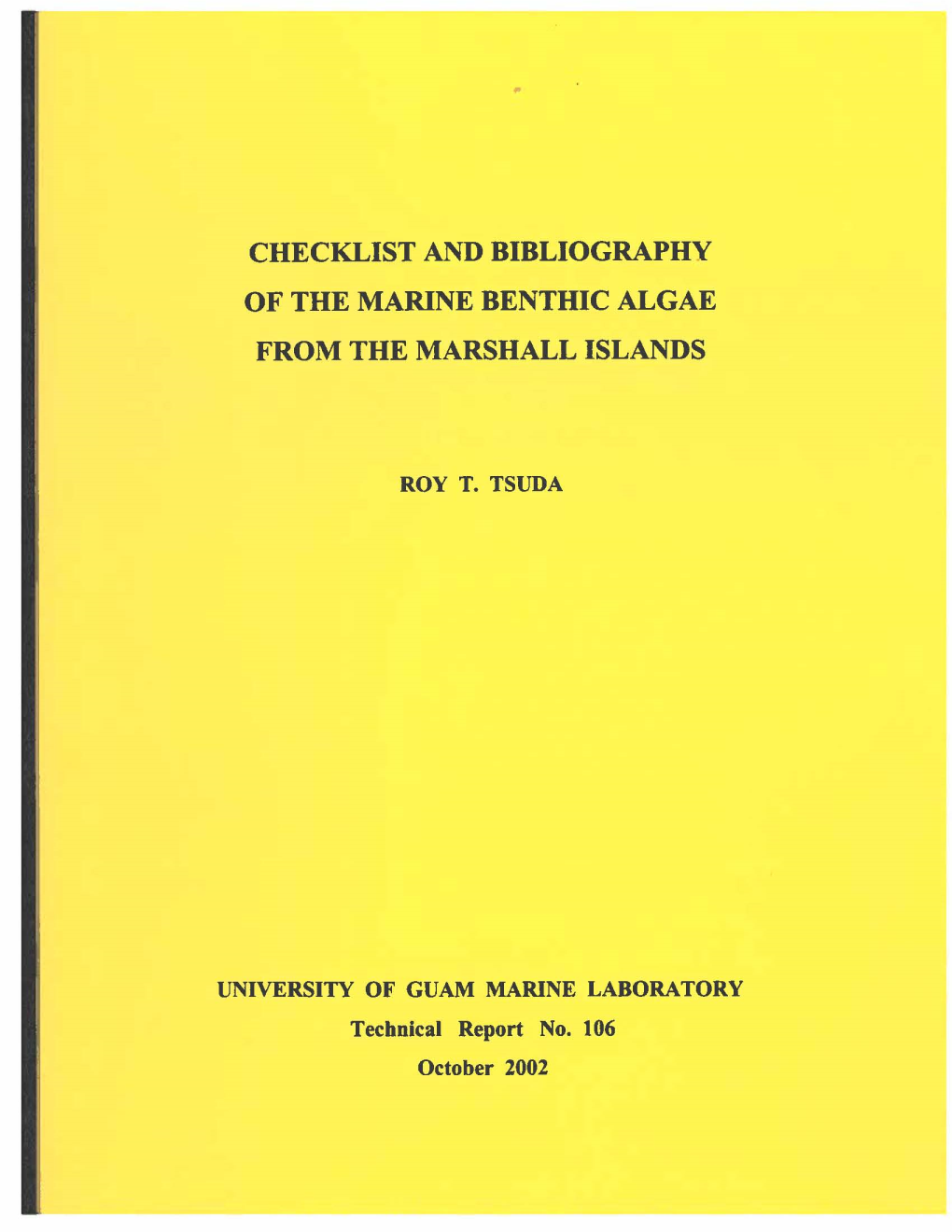 Checklist and Bibliography of the Marine Benthic Algae from the Marshall Islands