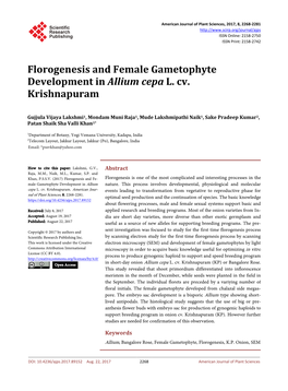 Florogenesis and Female Gametophyte Development in Allium Cepa L