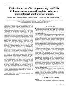 Evaluation of the Effect of Gamma Rays on Echis Coloratus Snake Venom Through Toxicological, Immunological and Biological Studies