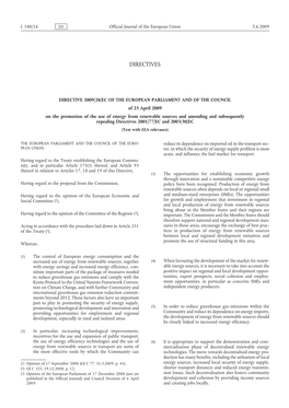 Directive 2009/28/EC of the European Parliament and of the Council of 23 April 2009 on the Promotion of the Use of Energy from R