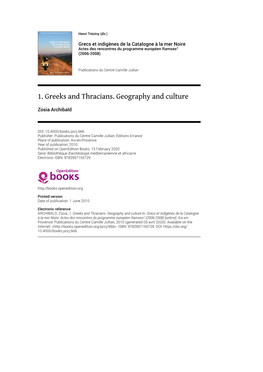 1. Greeks and Thracians. Geography and Culture