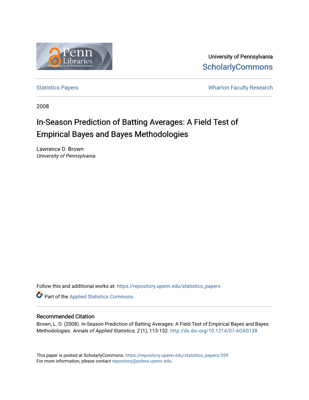 In-Season Prediction of Batting Averages: a Field Test of Empirical Bayes and Bayes Methodologies