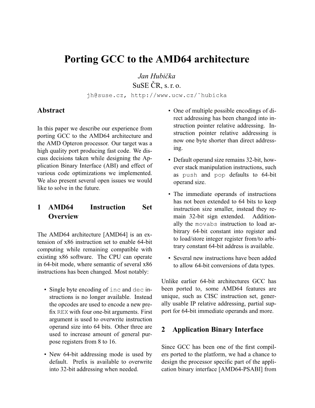 Porting GCC to the AMD64 Architecture