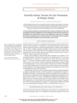 Varicella–Zoster Vaccine for the Prevention of Herpes Zoster