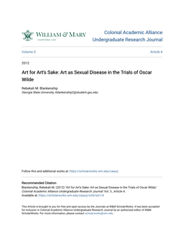 Art for Art's Sake: Art As Sexual Disease in the Trials of Oscar Wilde