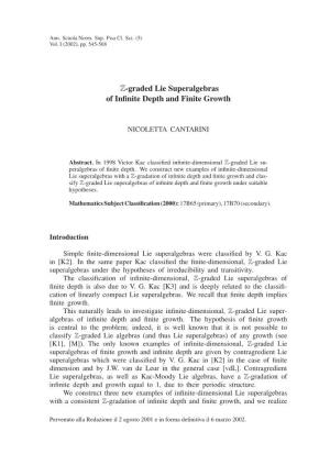 Z-Graded Lie Superalgebras of Infinite Depth and Finite Growth 547