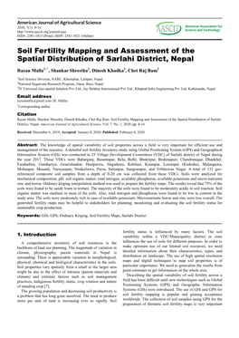 Soil Fertility Mapping and Assessment of the Spatial Distribution of Sarlahi District, Nepal