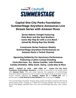 Capital One City Parks Foundation Summerstage Anywhere Announces Live Stream Series with Amazon Music