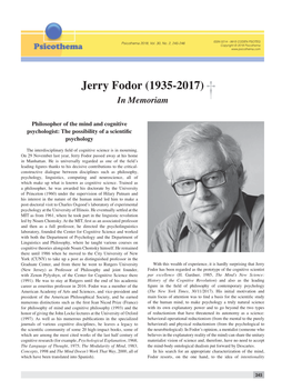 Jerry Fodor (1935-2017) in Memoriam †