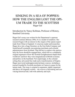 SINKING in a SEA of POPPIES: HOW the ENGLISH LOST the OPI- UM TRADE to the SCOTTISH Hagar Gal