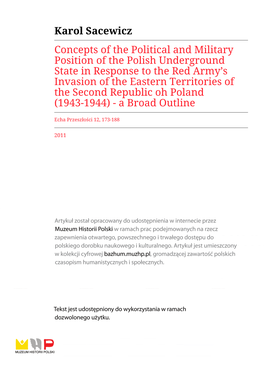 Karol Sacewicz Concepts of the Political and Military