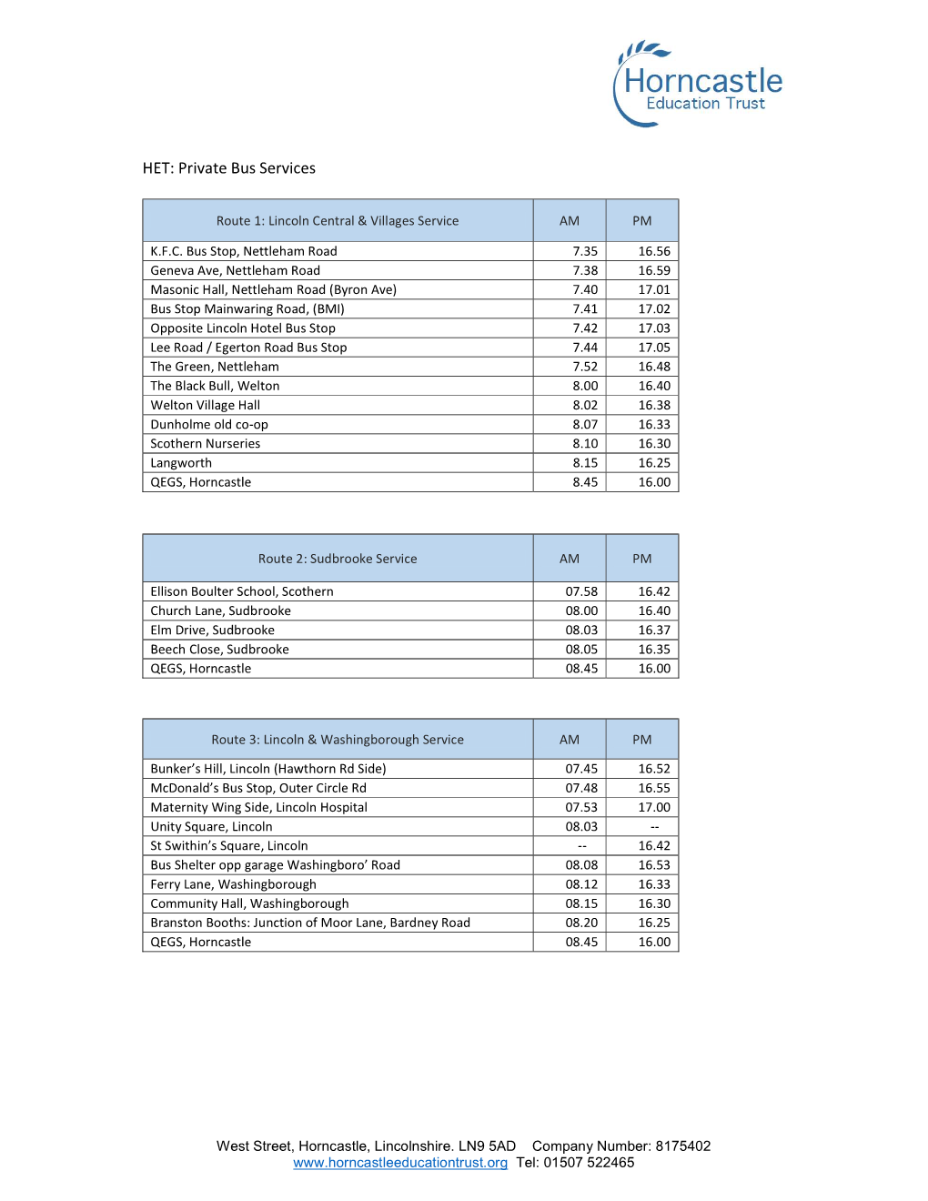 HET: Private Bus Services