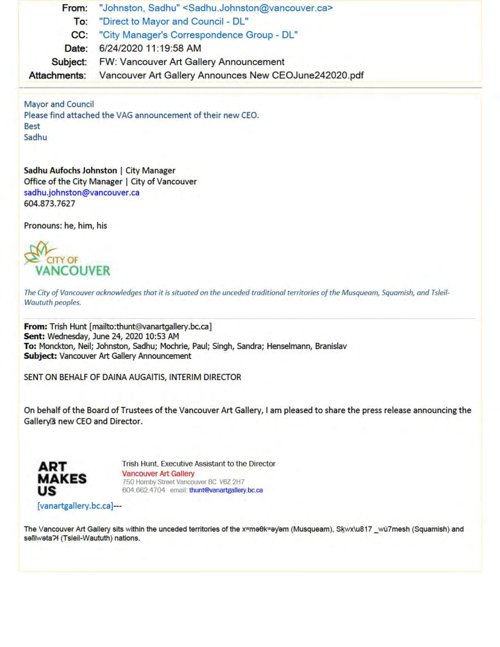 Vancouver Art Gallery Announcement PDF File