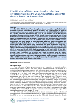 Prioritization of Malusaccessions for Collection Cryopreservation at The