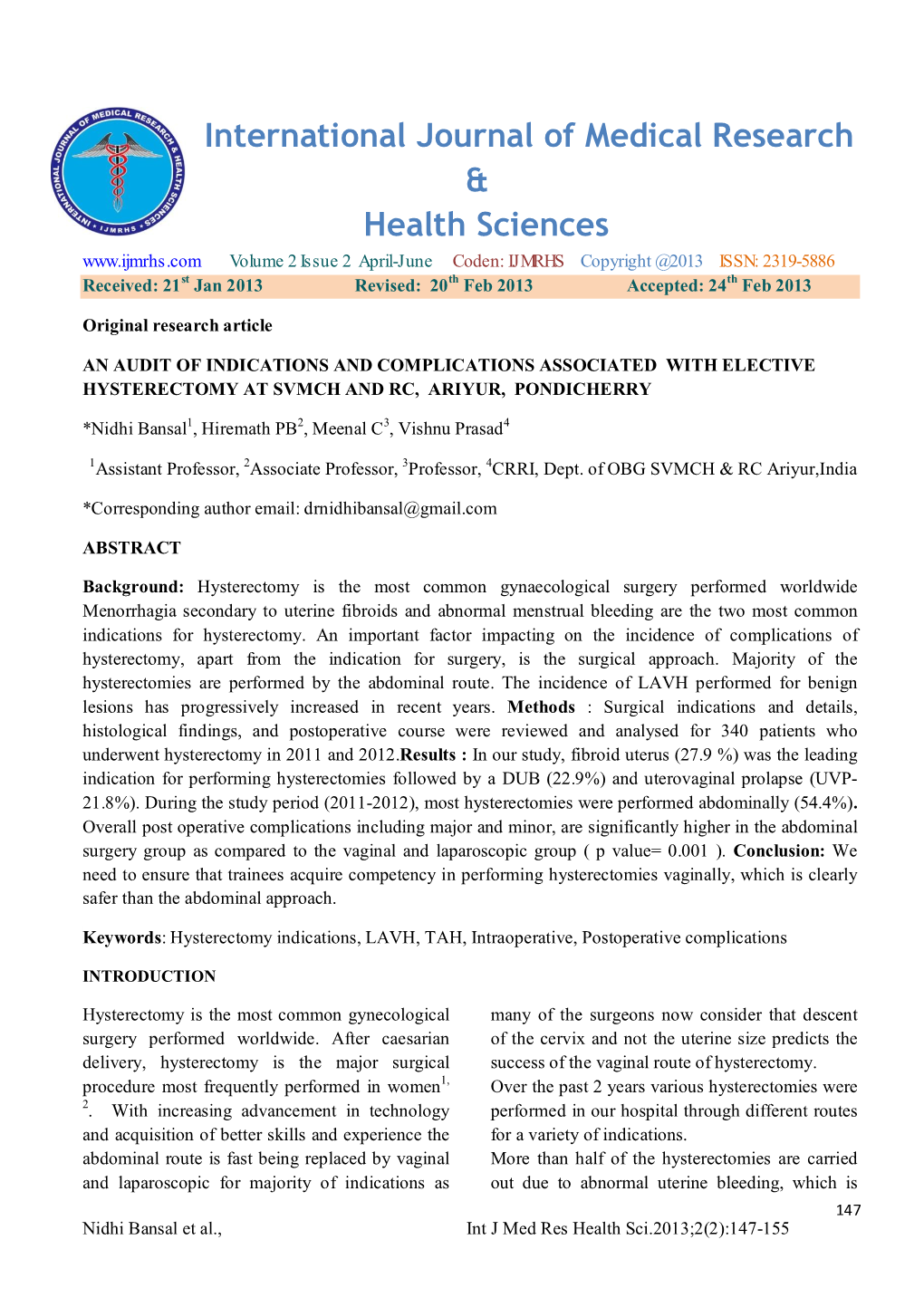 International Journal of Medical Research & Health Sciences