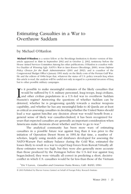 Estimating Casualties in a War to Overthrow Saddam by Michael O'hanlon