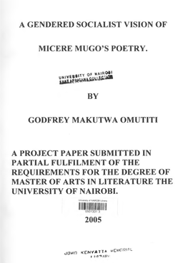 A Gendered Socialist Vision of Micere Mugo's Poetry