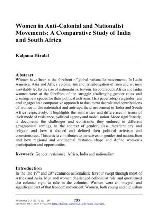 Women in Anti-Colonial and Nationalist Movements: a Comparative Study of India and South Africa