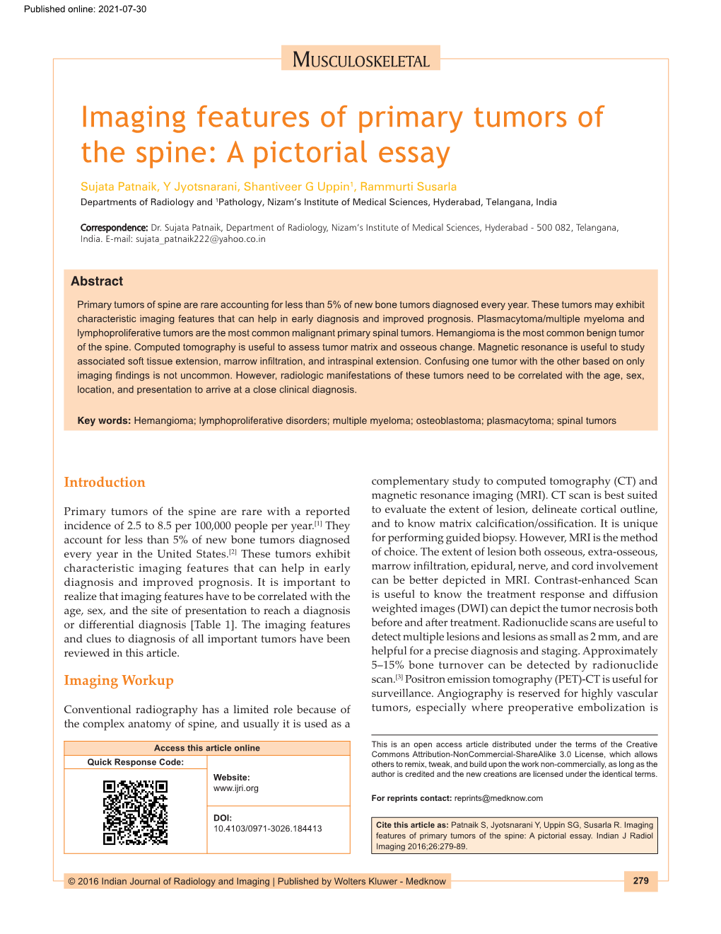 Imaging Features of Primary Tumors of the Spine