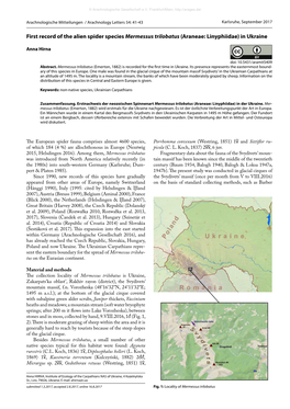 First Record of the Alien Spider Species Mermessus Trilobatus (Araneae: Linyphiidae) in Ukraine