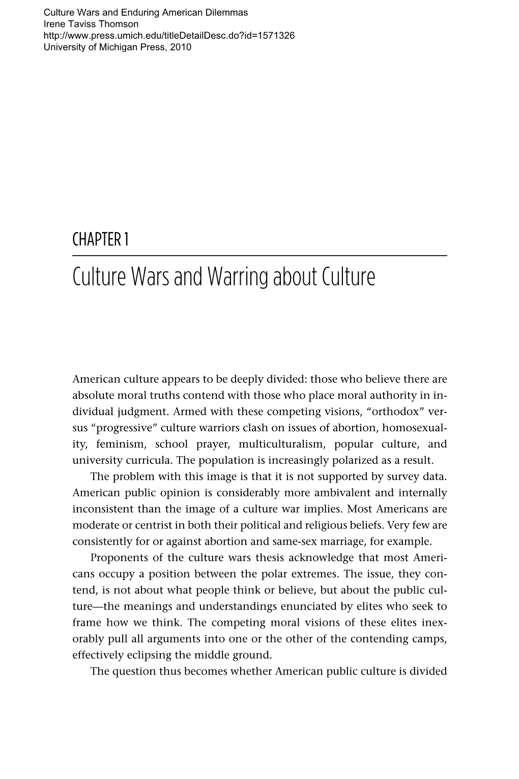 Culture Wars and Warring About Culture