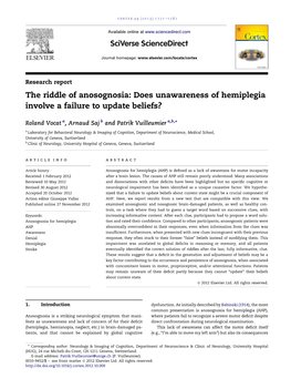 The Riddle of Anosognosia: Does Unawareness of Hemiplegia Involve a Failure to Update Beliefs?