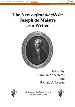 Joseph De Maistre As a Writer